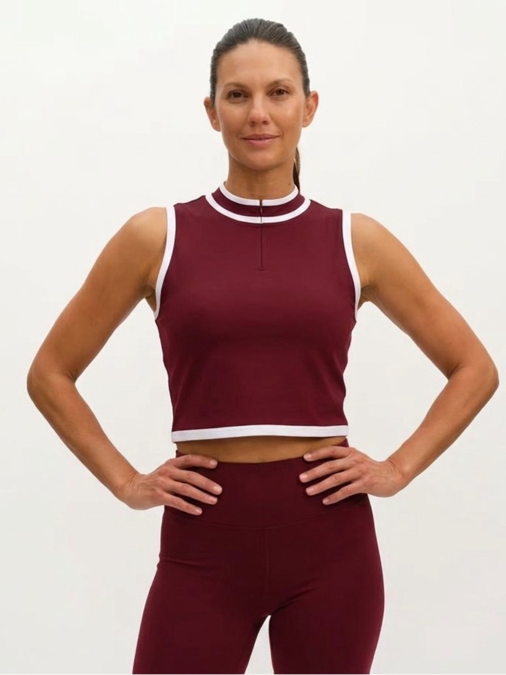 CALIA Maroon & White Cropped Sleeveless Tank Top